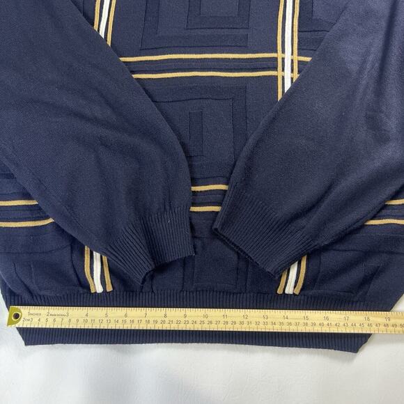 Stacy Adams Men's Vintage 1/4 zip Pullover Sweater Blue With Stripes Warm Sz.5X - Picture 6 of 11
